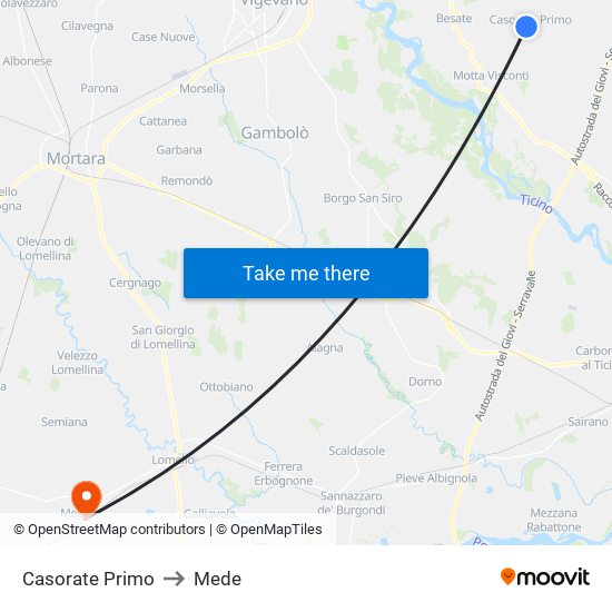 Casorate Primo to Mede map