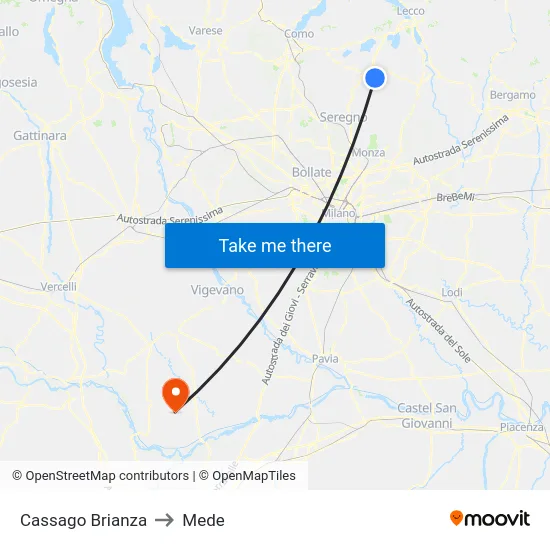 Cassago Brianza to Mede map