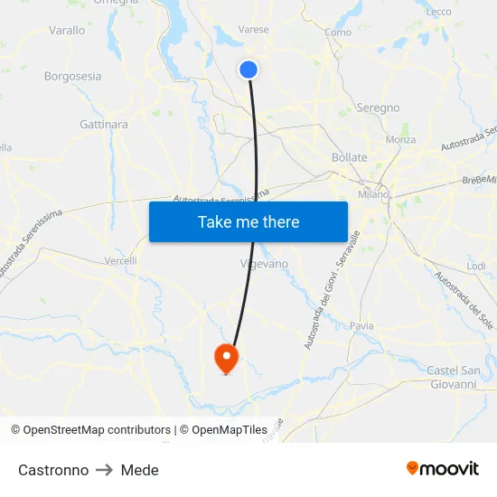 Castronno to Mede map
