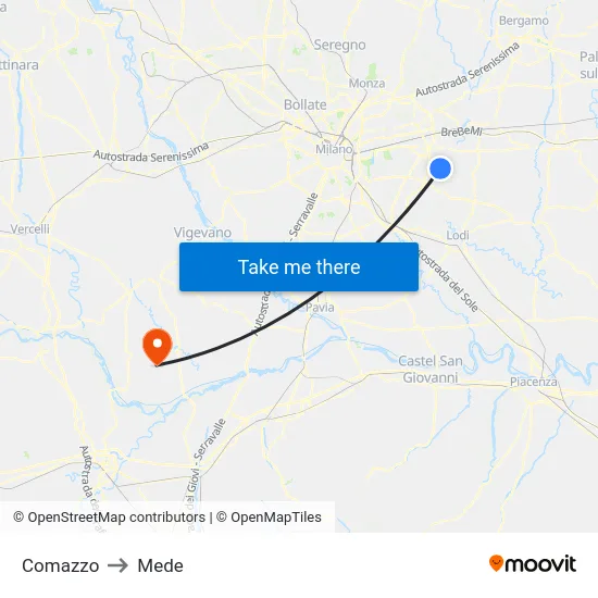 Comazzo to Mede map
