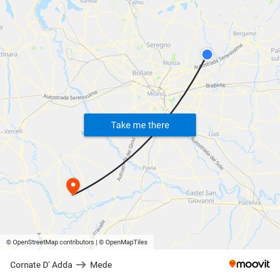 Cornate D' Adda to Mede map