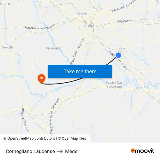 Cornegliano Laudense to Mede map