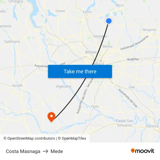 Costa Masnaga to Mede map