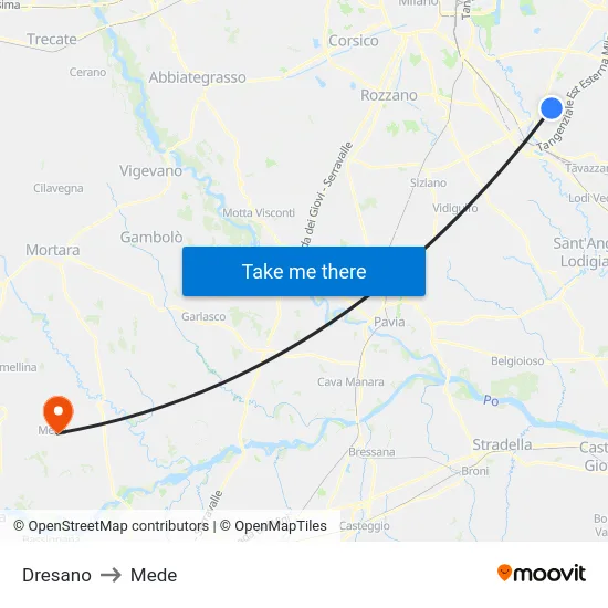 Dresano to Mede map