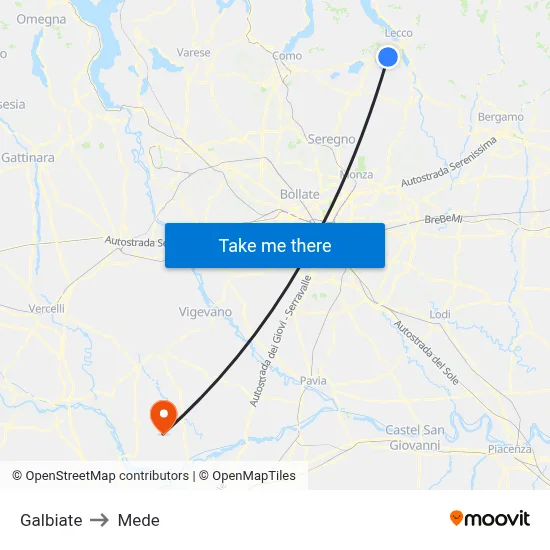 Galbiate to Mede map