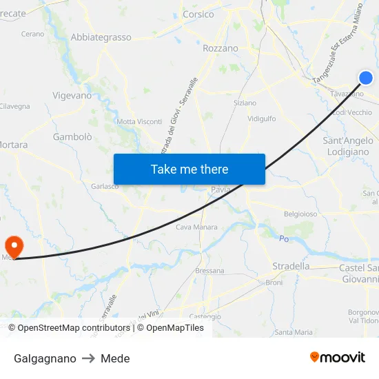 Galgagnano to Mede map