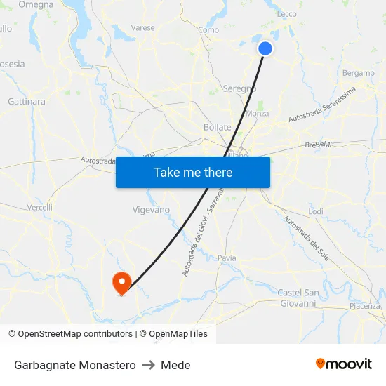 Garbagnate Monastero to Mede map