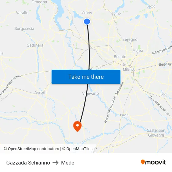 Gazzada Schianno to Mede map