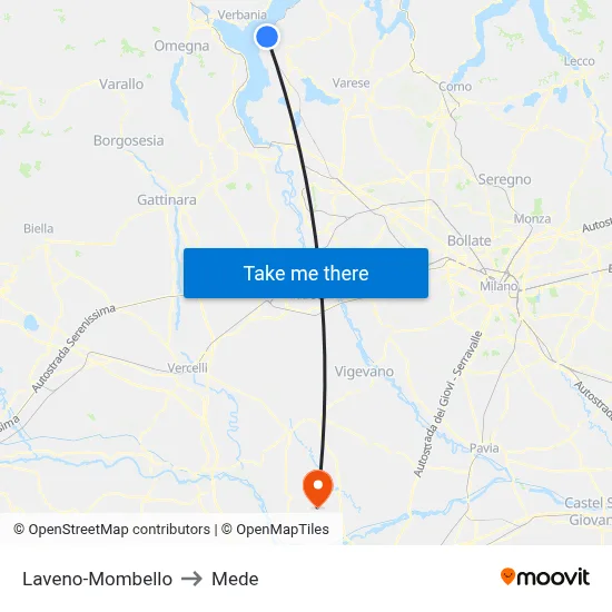 Laveno-Mombello to Mede map