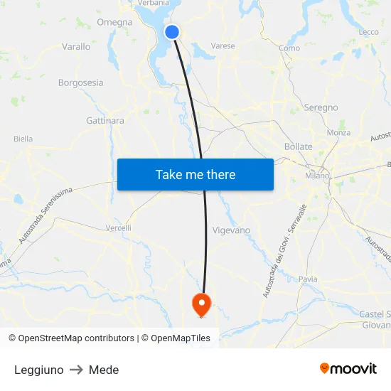 Leggiuno to Mede map