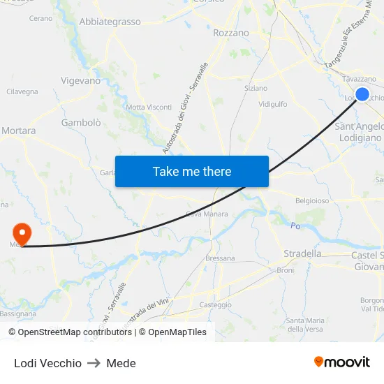 Lodi Vecchio to Mede map