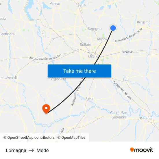 Lomagna to Mede map