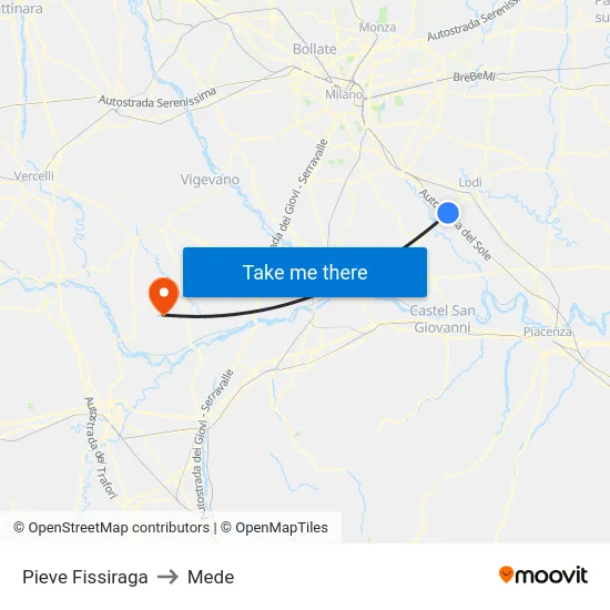 Pieve Fissiraga to Mede map