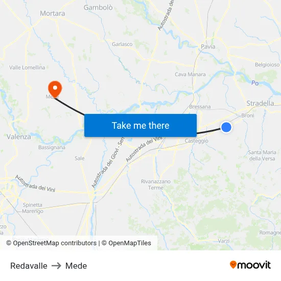 Redavalle to Mede map