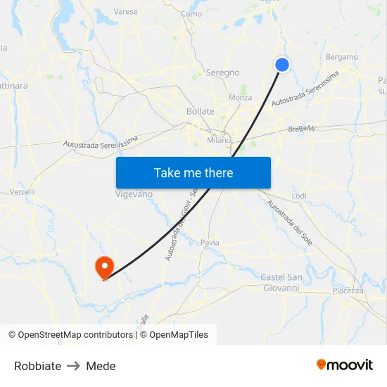 Robbiate to Mede map