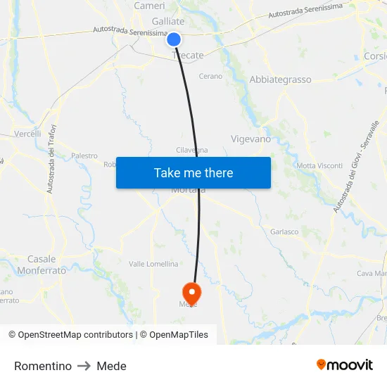 Romentino to Mede map