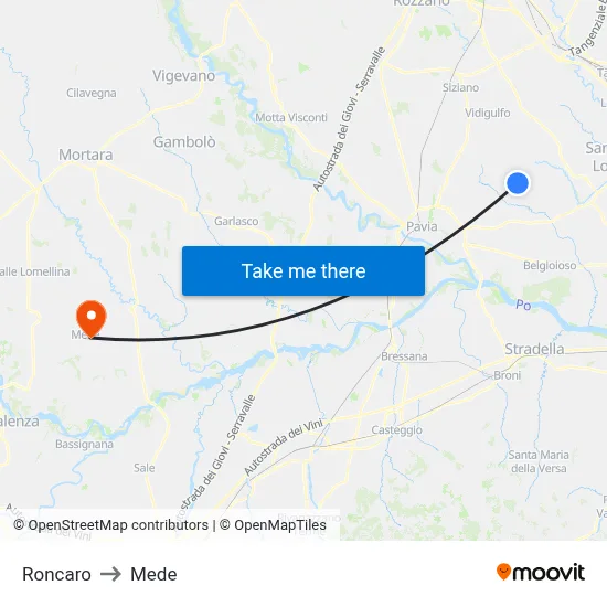 Roncaro to Mede map