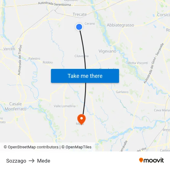 Sozzago to Mede map