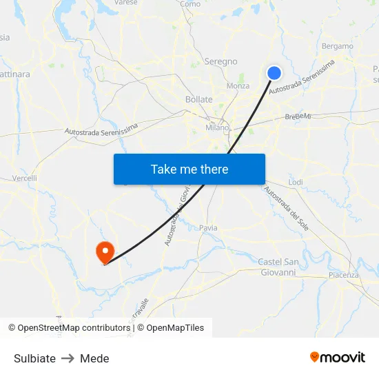 Sulbiate to Mede map