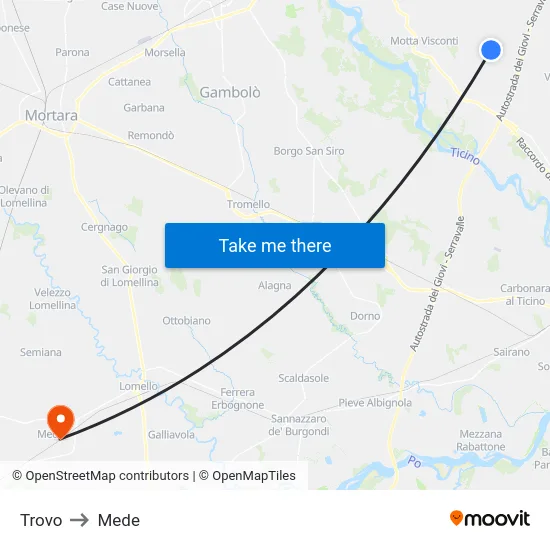 Trovo to Mede map