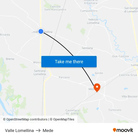 Valle Lomellina to Mede map