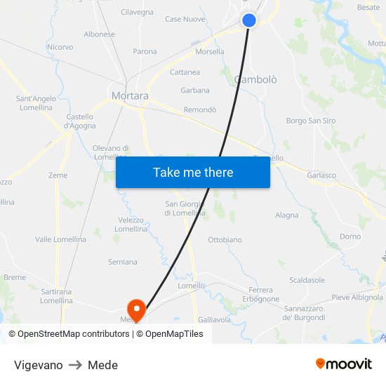 Vigevano to Mede map