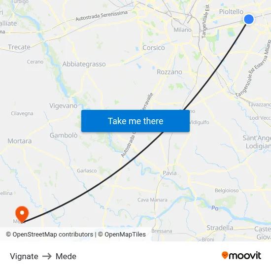 Vignate to Mede map