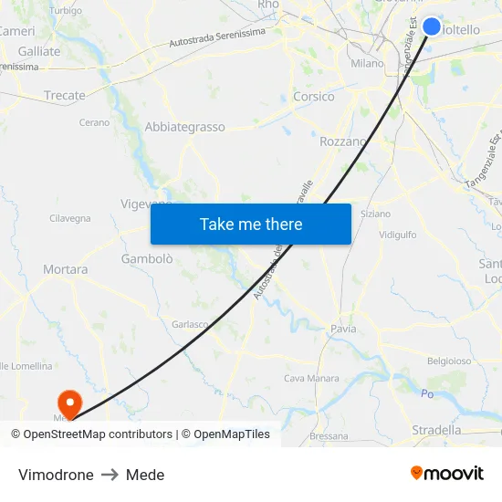Vimodrone to Mede map