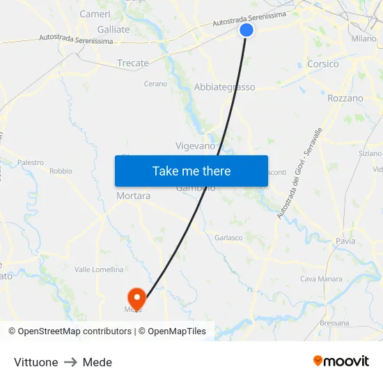 Vittuone to Mede map
