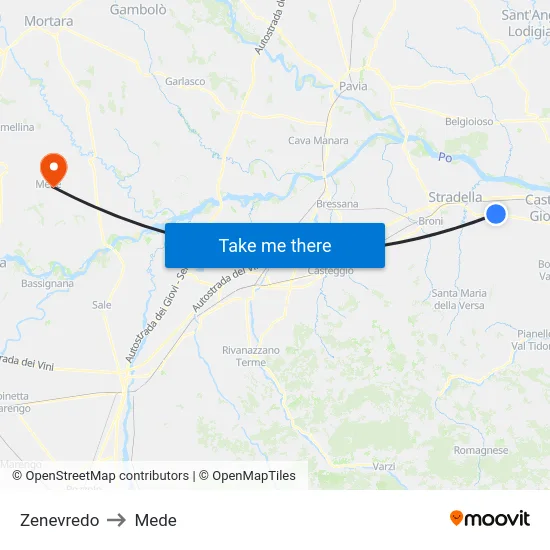 Zenevredo to Mede map