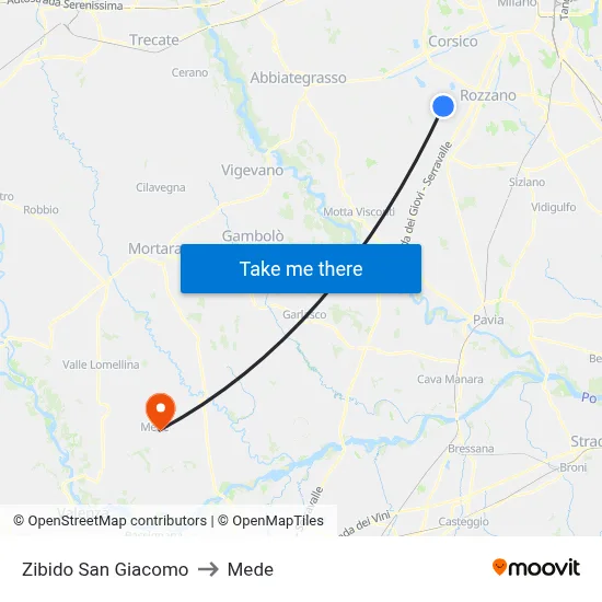 Zibido San Giacomo to Mede map