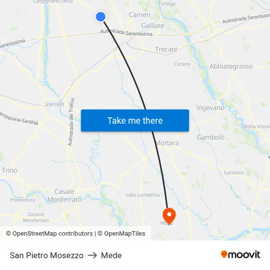 San Pietro Mosezzo to Mede map