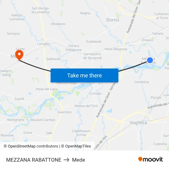 Mezzana Rabattone to Mede map