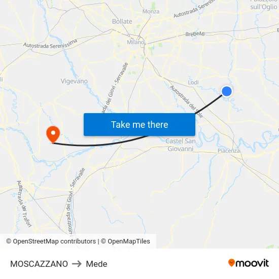 Moscazzano to Mede map
