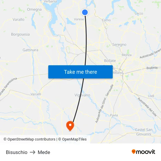 Bisuschio to Mede map