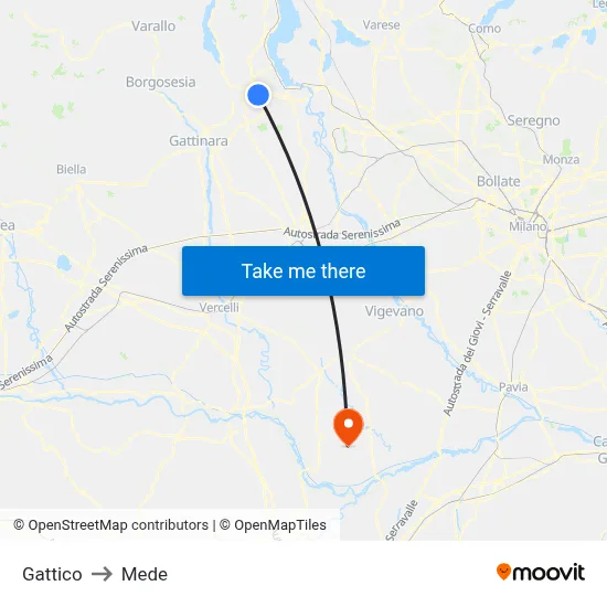 Gattico to Mede map
