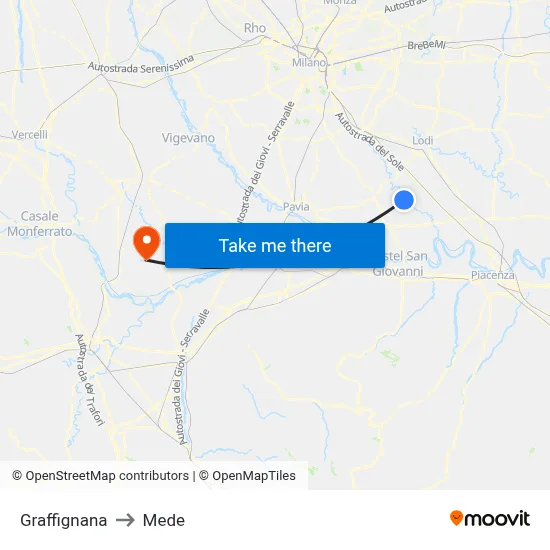 Graffignana to Mede map