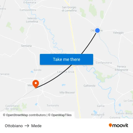 Ottobiano to Mede map