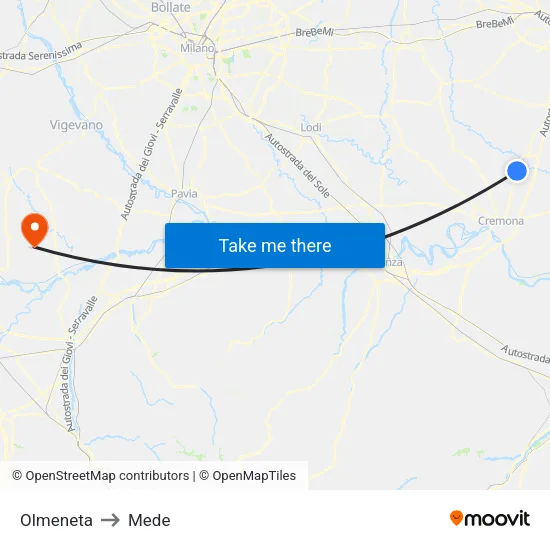 Olmeneta to Mede map