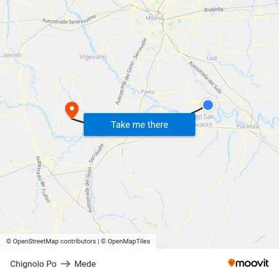 Chignolo Po to Mede map