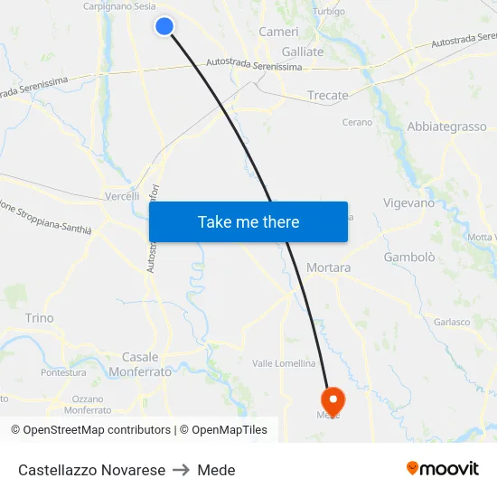 Castellazzo Novarese to Mede map