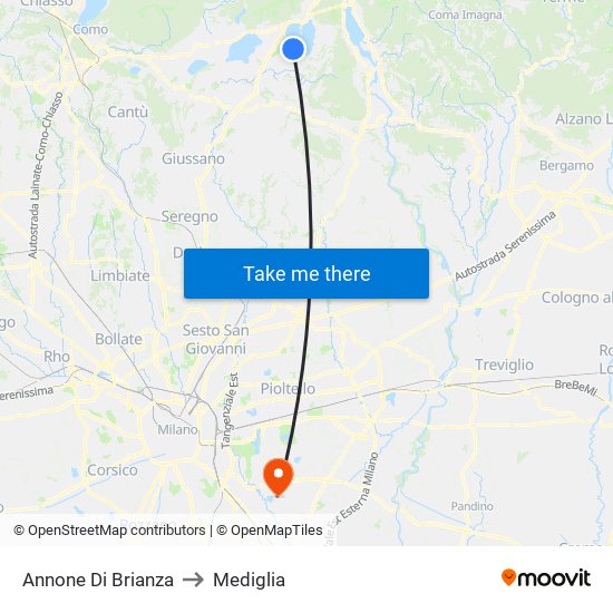 Annone Di Brianza to Mediglia map