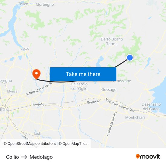 Collio to Medolago map