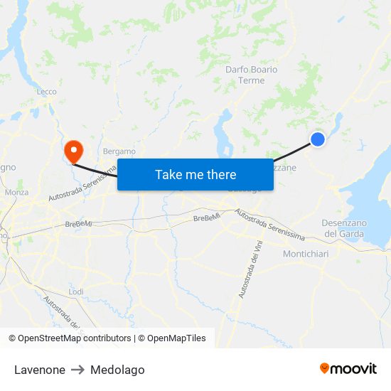 Lavenone to Medolago map