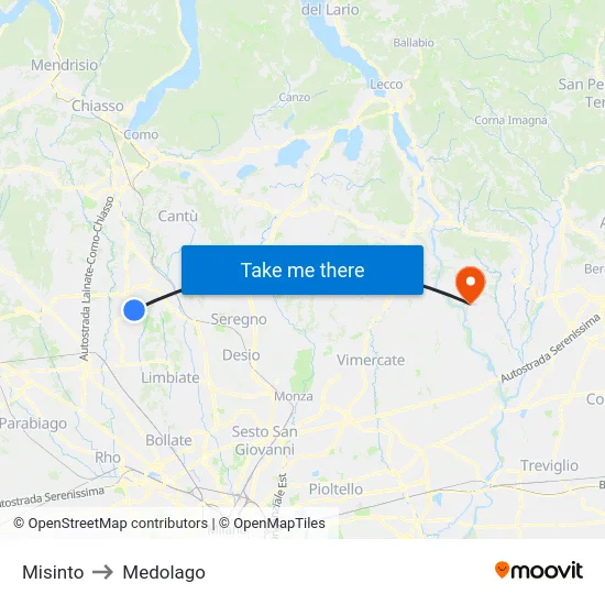 Misinto to Medolago map