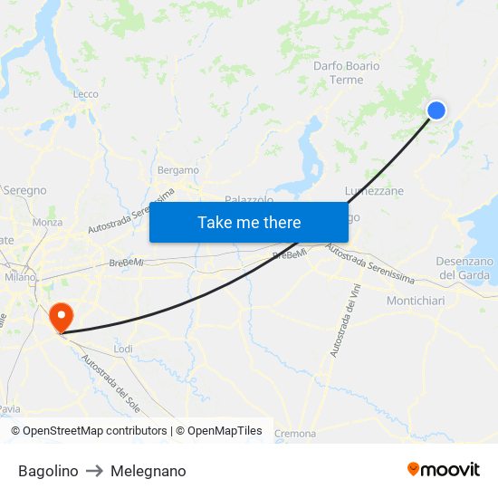 Bagolino to Melegnano map