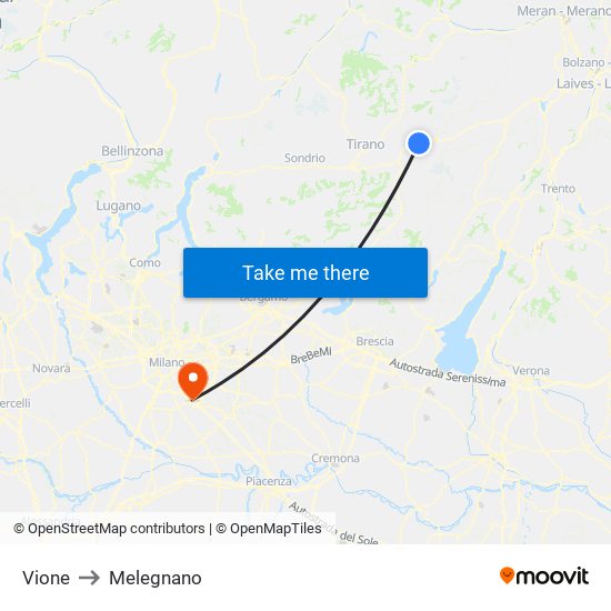 Vione to Melegnano map
