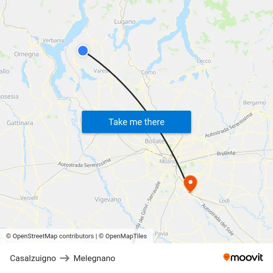 Casalzuigno to Melegnano map