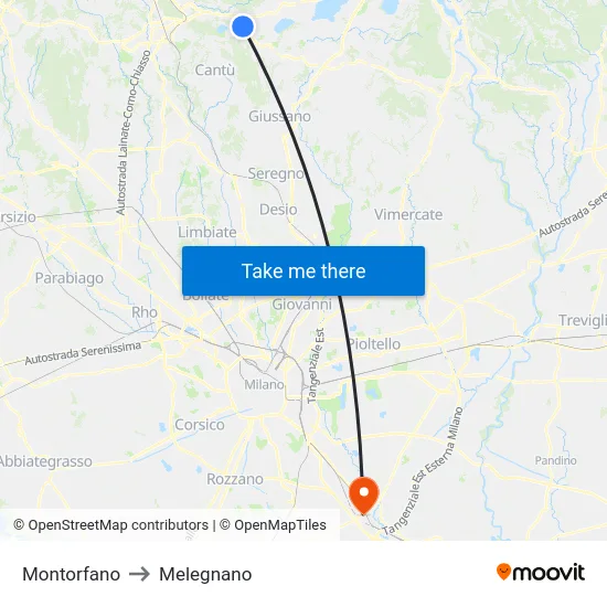Montorfano to Melegnano map
