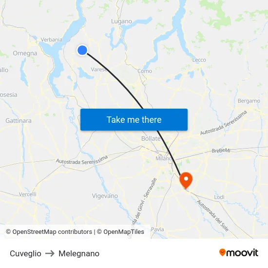 Cuveglio to Melegnano map